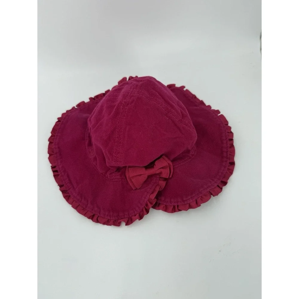 Ralph Lauren Pink Frill-Trim Hat Corduroy-Bow‎ Detail-RL Initials-Floral Lining